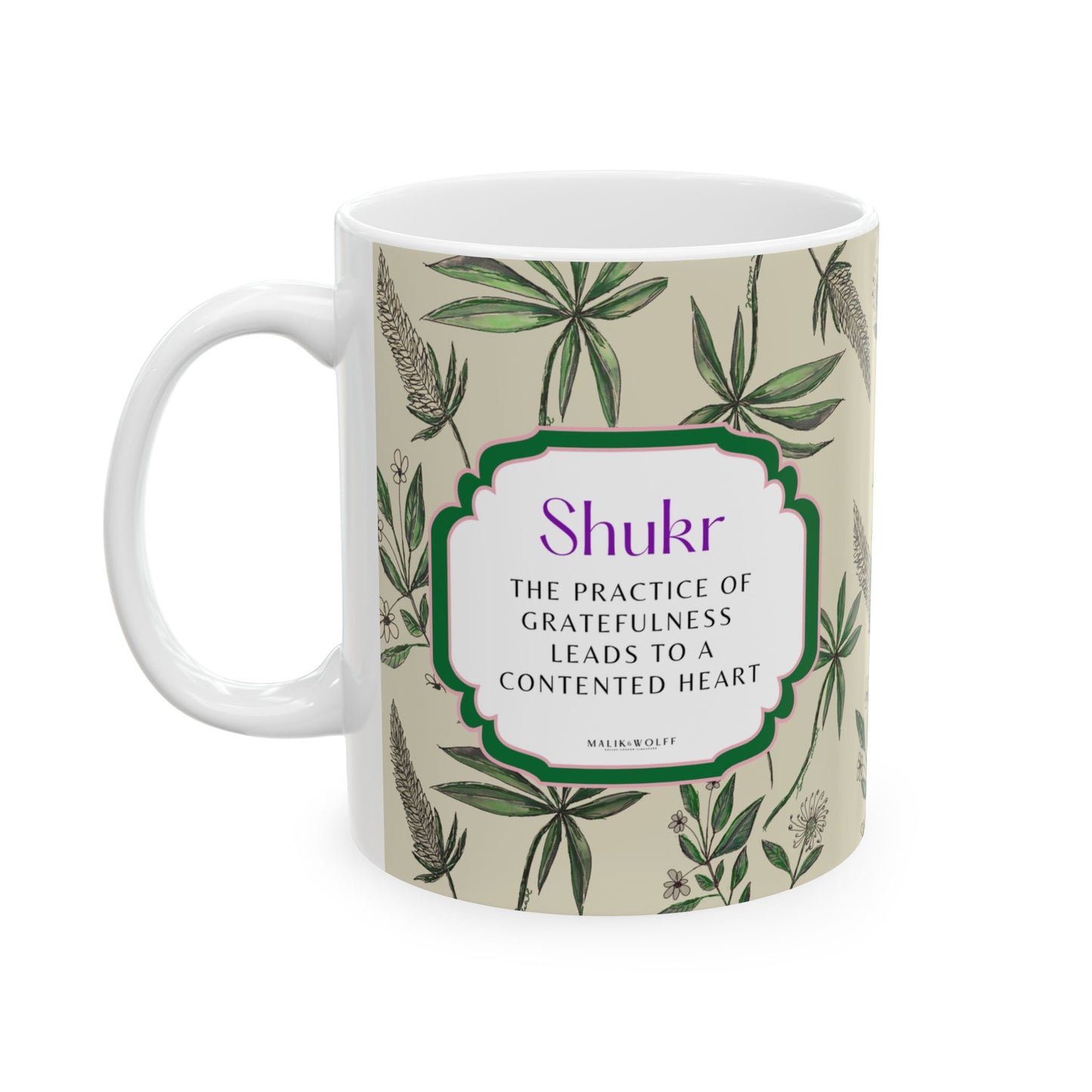 Ceramic Mug, Arabic Word 'SHUKR' Gratefulness Thanks, Original Artwork by Malik and Wolff, Coffee Cup, Tea Mug, Thankful Gift, Gratitude