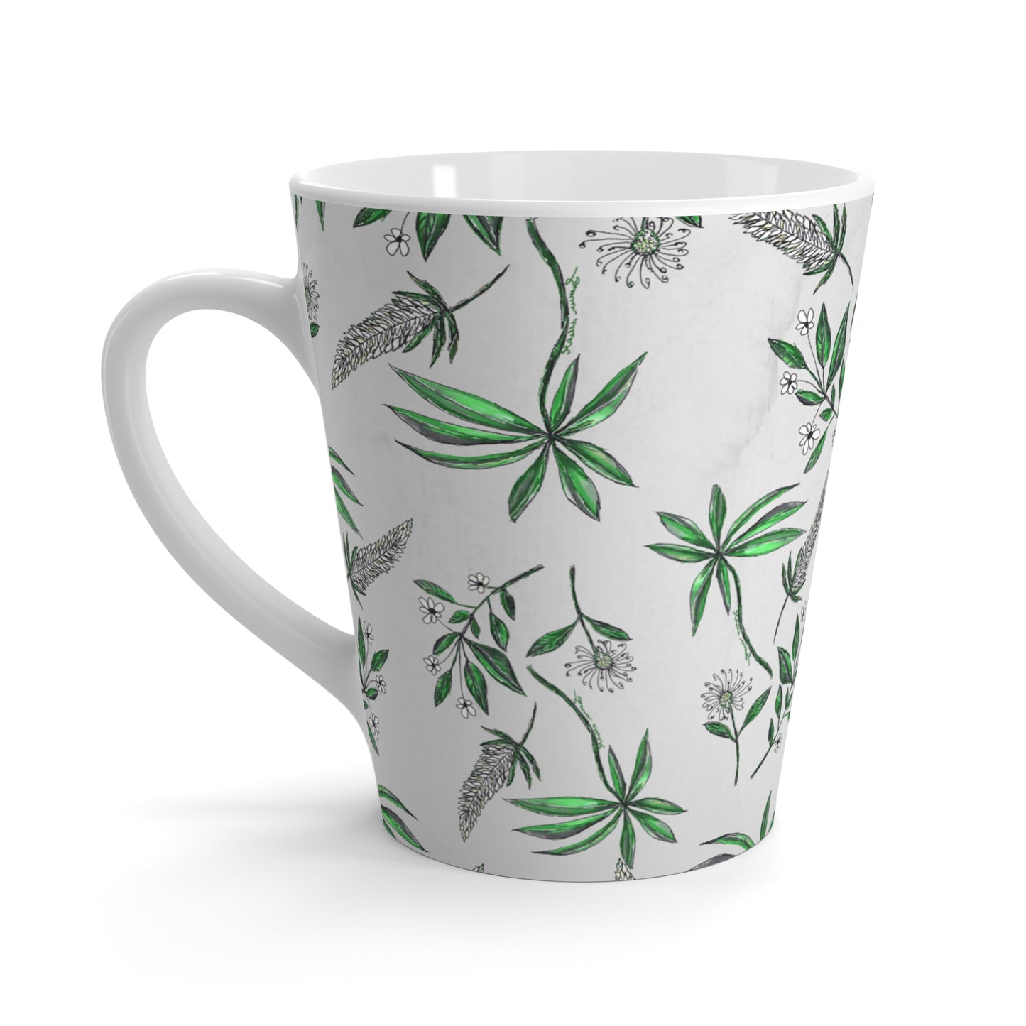 Grey Marbled Latte Mug, Singapore Botanic Print Coffee Lover Cup, Chai Mug, Malik and Wolf Hand Drawn Mug, Singapore Botanic's Home