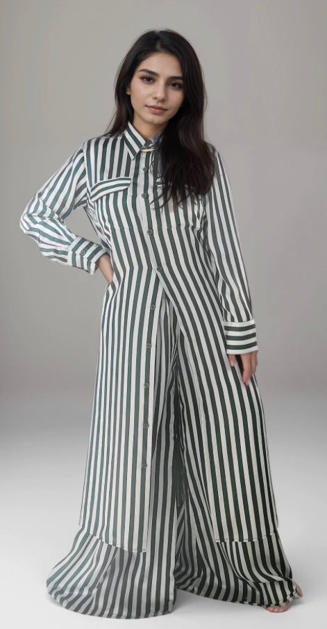 Portofino Silk Long Shirt Set with Tulip hemmed pant