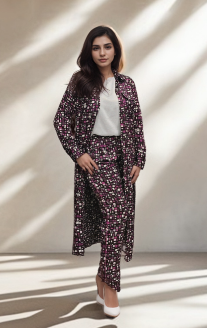 HIBISCUS Silk Long Shirts Set