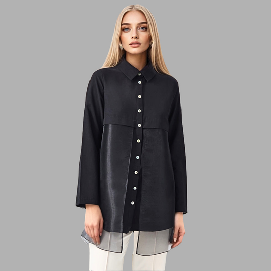 Solid shirt with organza detailing