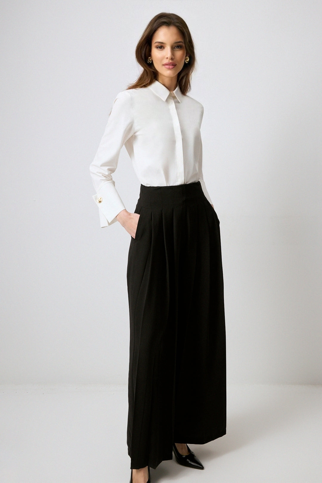 Pleated wide leg trouser