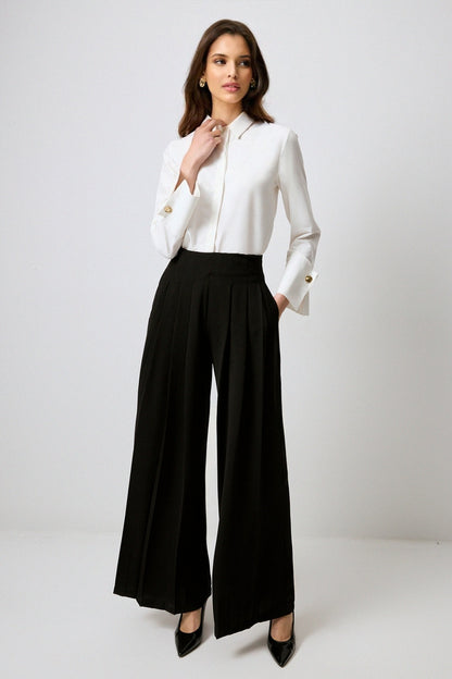 Pleated wide leg trouser