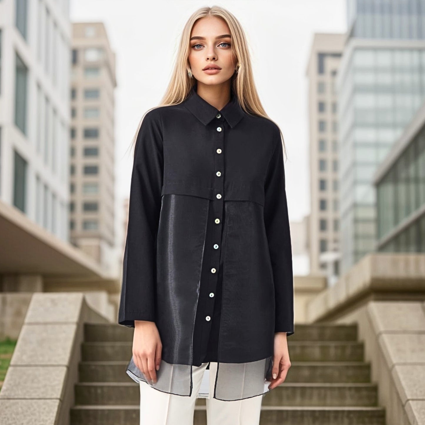 Solid shirt with organza detailing